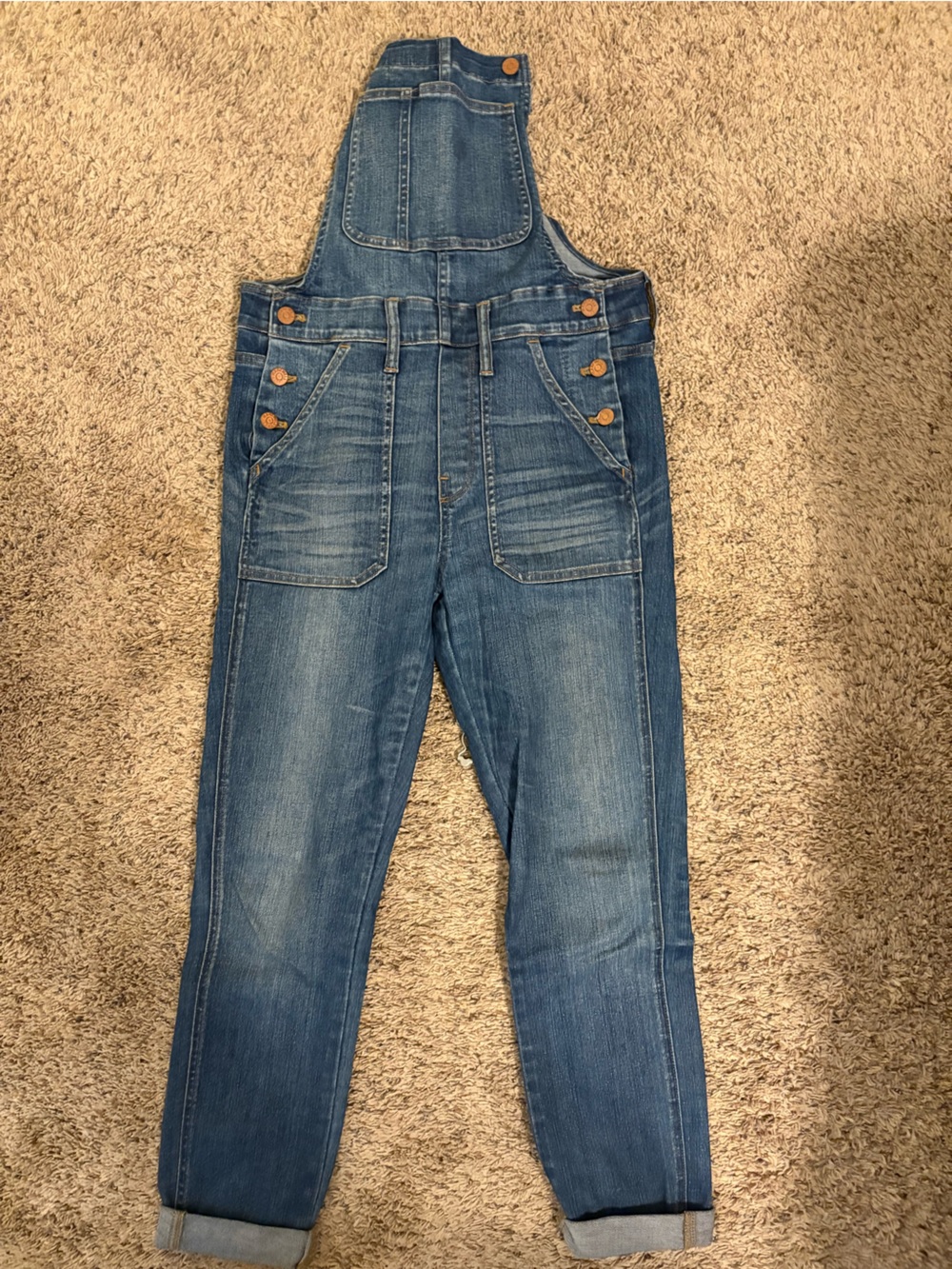 Madewell Blue Denim Overalls with Copper Buttons